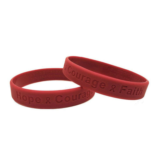 Burgundy Hope Courage Faith Rubber Wristband - Adult 8" - Support Store