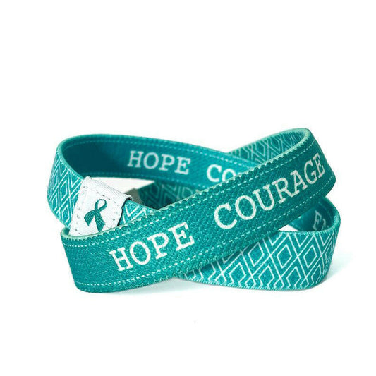 Eco Elastic Teal Hope Courage Faith Cloth Wristband - 8" Adult - Support Store