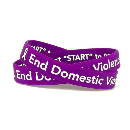 End Domestic Violence purple wristband white letters - Adult 8" - Support Store
