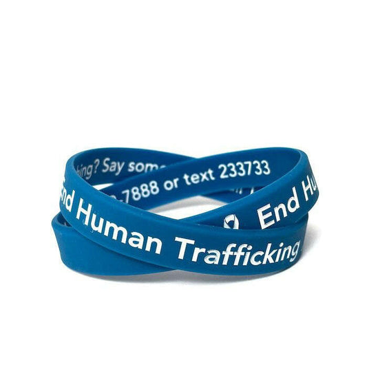 End Human Trafficking Deep Blue Wristband White Letters- Adult 8" - Support Store