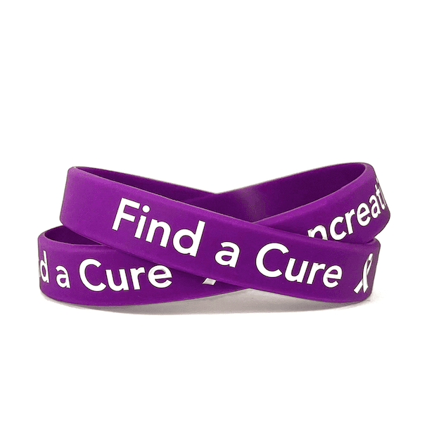 Find a Cure - Pancreatic Cancer purple wristband white letters - Adult 8" - Support Store