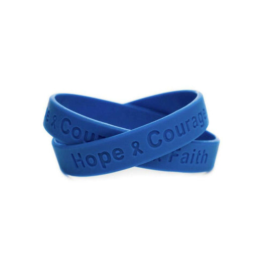Hope Courage Faith Blue Rubber Bracelet Wristband - Adult 8" - Support Store