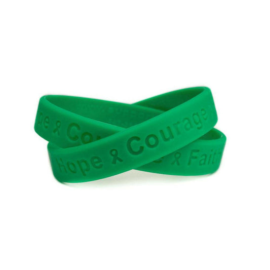 Hope Courage Faith Green Rubber Bracelet Wristband - Adult 8" - Support Store