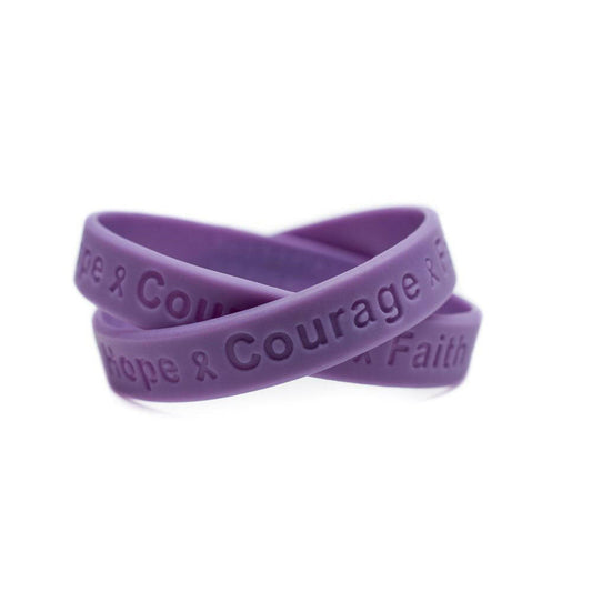 Hope Courage Faith Lavender Rubber Wristband - Youth 7" - Support Store
