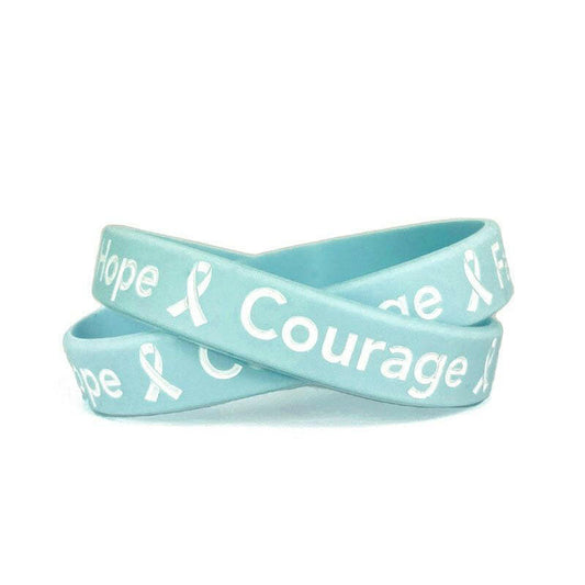 Hope Courage Faith Light Blue Rubber Bracelet Wristband White Letters- Adult 8" - Support Store