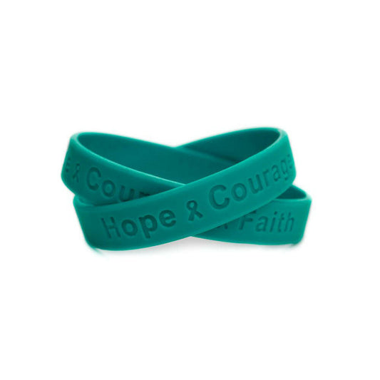 Hope Courage Faith Teal Rubber Bracelet Wristband - Youth 7" - Support Store