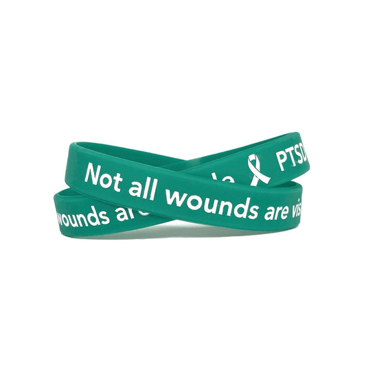 Not all wounds are visible PTSD Awareness Teal Wristband White Letters Adult 8" - Support Store