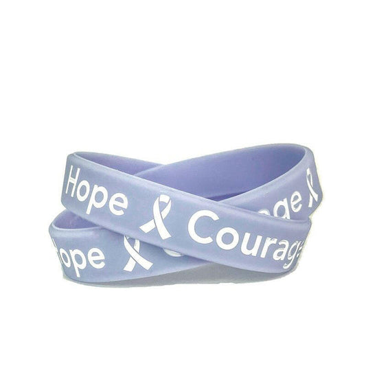 Periwinkle Hope Courage Faith Rubber Wristband White Letters- Adult 8" - Support Store