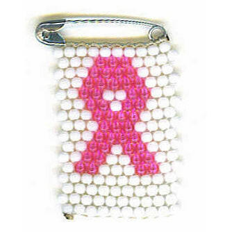 Pink Ribbon Beaded Brooch Pin - Support Store