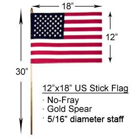 American Stick Flags for Parades & Memorials 12" by 18" - Support Store