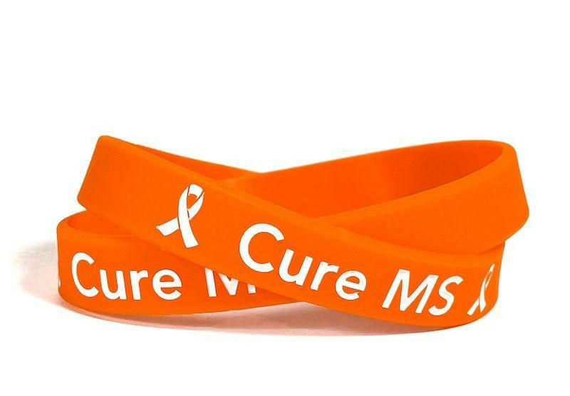 Cure MS Orange Rubber Bracelet Wristband White Letters- Adult 8" - Support Store
