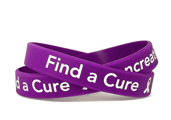 Find a Cure - Pancreatic Cancer purple wristband white letters - Adult 8" - Support Store