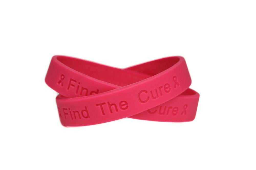 Find the Cure Hot Pink Rubber Bracelet Wristband - Adult 8" - Support Store