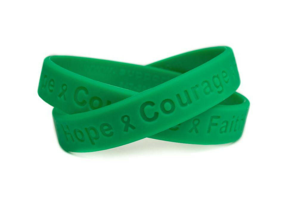 Hope Courage Faith Green Rubber Bracelet Wristband - Adult 8" - Support Store