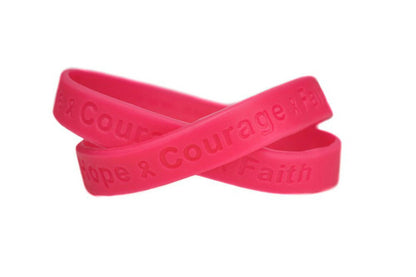 Hope Courage Faith Hot Pink Rubber Bracelet Wristband - Adult 8" - Support Store