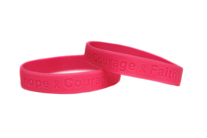 Hope Courage Faith Hot Pink Rubber Bracelet Wristband - Adult 8" - Support Store