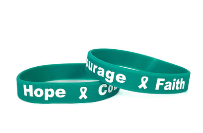 Hope Courage Faith Teal Rubber Bracelet Wristband - Adult 8" - Support Store