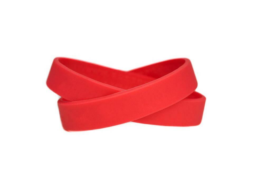 Solid color red - blank rubber wristband - Adult 8" - Support Store