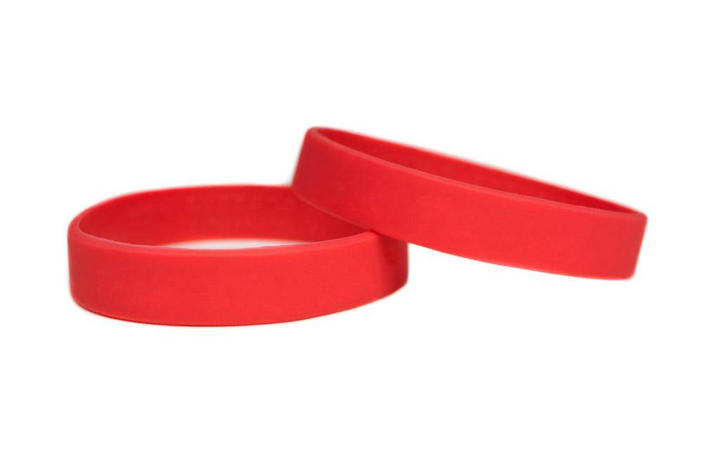 Solid color red - blank rubber wristband - Adult 8" - Support Store