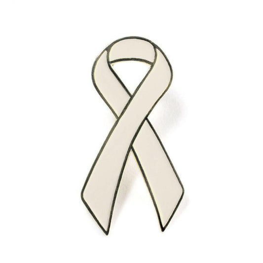 White Pearl Ribbon Lapel Pin - Support Store