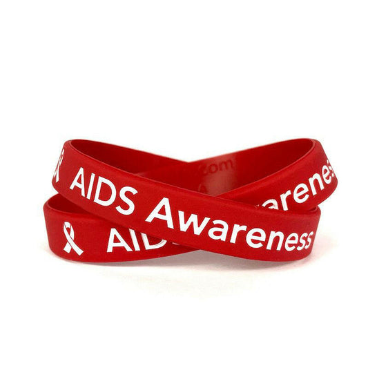AIDS Awareness Red Rubber Bracelet Wristband Adult 8" - Support Store