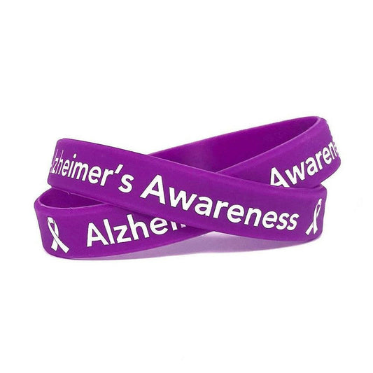 "Alzheimer's Awareness" Purple Rubber Bracelet Wristband White Letters - Adult 8" - Support Store
