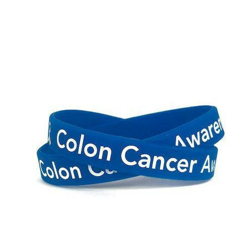 Colon Cancer Awareness Blue Wristband White Lettering - Adult 8" - Support Store
