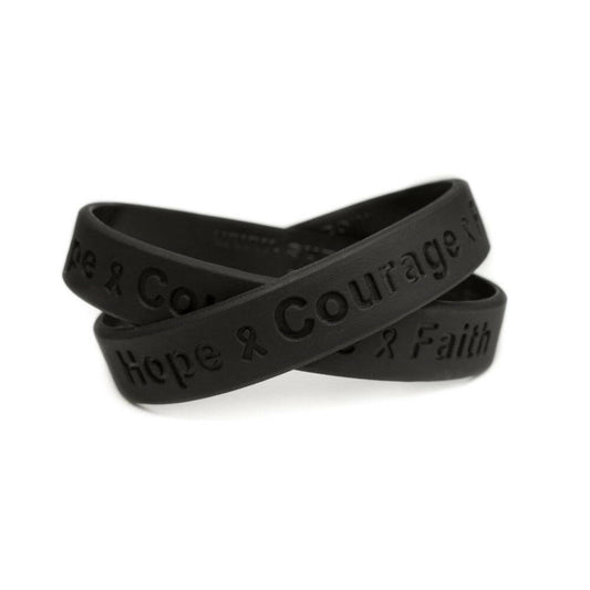 Hope Courage Faith Black Rubber Bracelet Wristband - Adult 8" - Support Store
