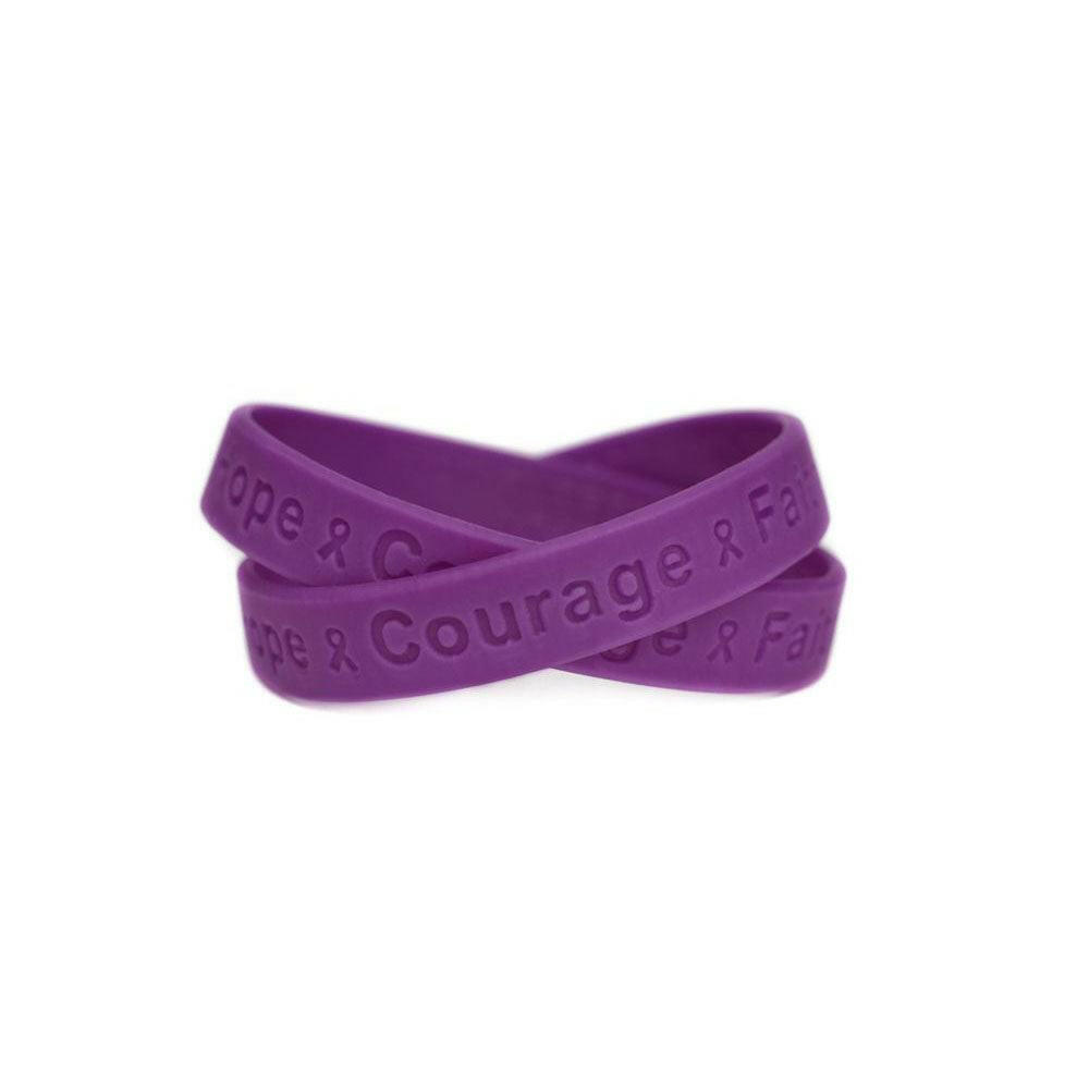 Hope Courage Faith Purple Rubber Bracelet Wristband - XL 9" - Support Store