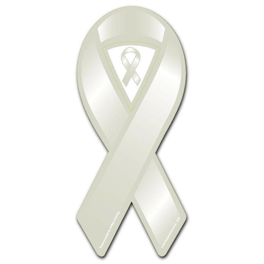 Light Grey Pearl - Silver - White Awareness Ribbon Magnet - Support Store