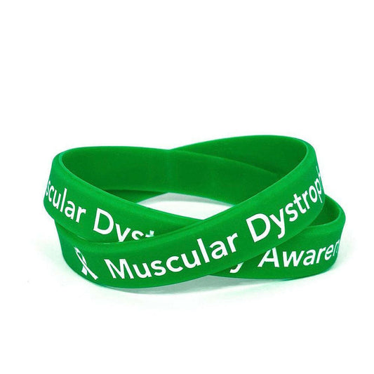 Muscular Dystrophy Awareness Green Rubber Bracelet Wristband White Letters- Adult 8" - Support Store