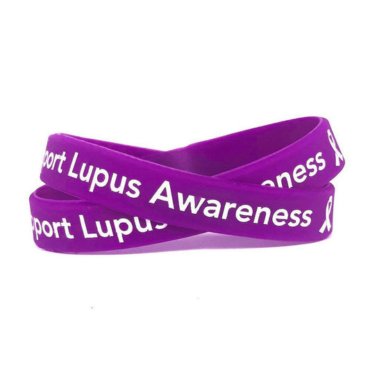 Support Lupus Awareness purple wristband white letters - Adult 8" - Support Store