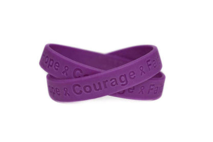Hope Courage Faith Purple Rubber Bracelet Wristband - XL 9" - Support Store